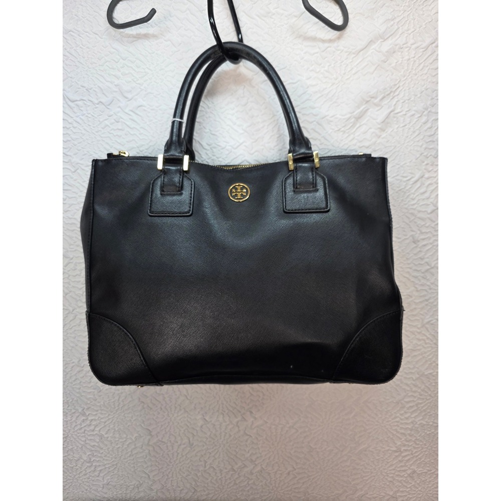 Tory Burch Robinson Double Zip Tote Women Medium Black Good Saffiano Leather
